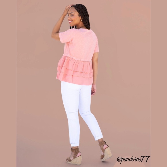 EVY’S TREE—“THE MARCIA”: THE PERFECT SLUB-KNIT 3–TIERED, RUFFLED TOP IN SALMON!! - Picture 3 of 12